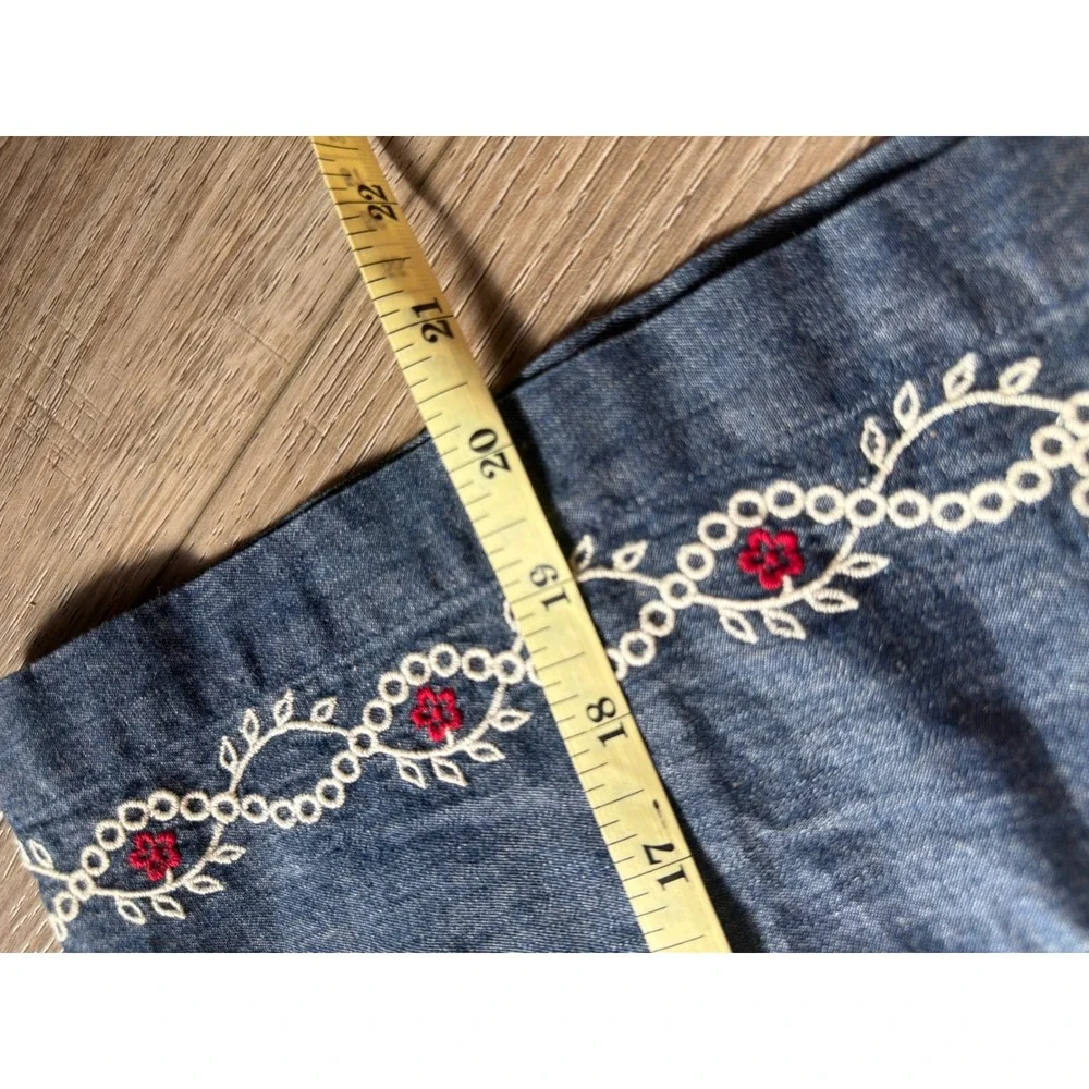 Potterybarn Denim Embroidered Floral Napkin Set of 4 Blue Red White AmericaNWT